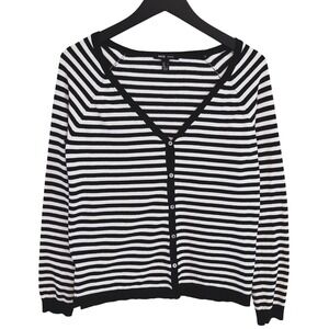 MNG Basics Cardigan Womens Medium Black White Striped Button Front Knit Preppy